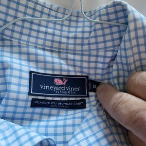 Vinyard Vines Classic Fit Shirt Button Down Blue & White Check Medium